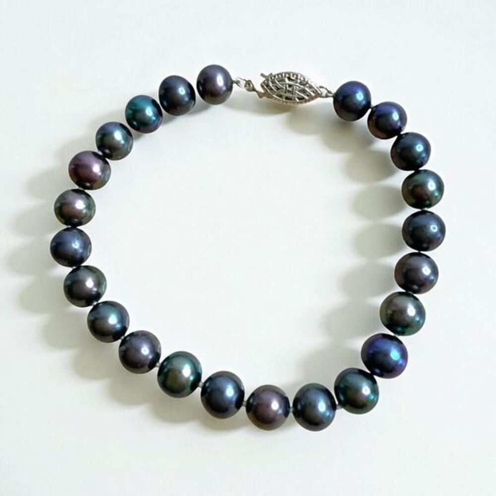 Freshwater Peacock Pearl Bracelet Hand Knotted Size 6 3/4 925 Sterling Clasp 7mm